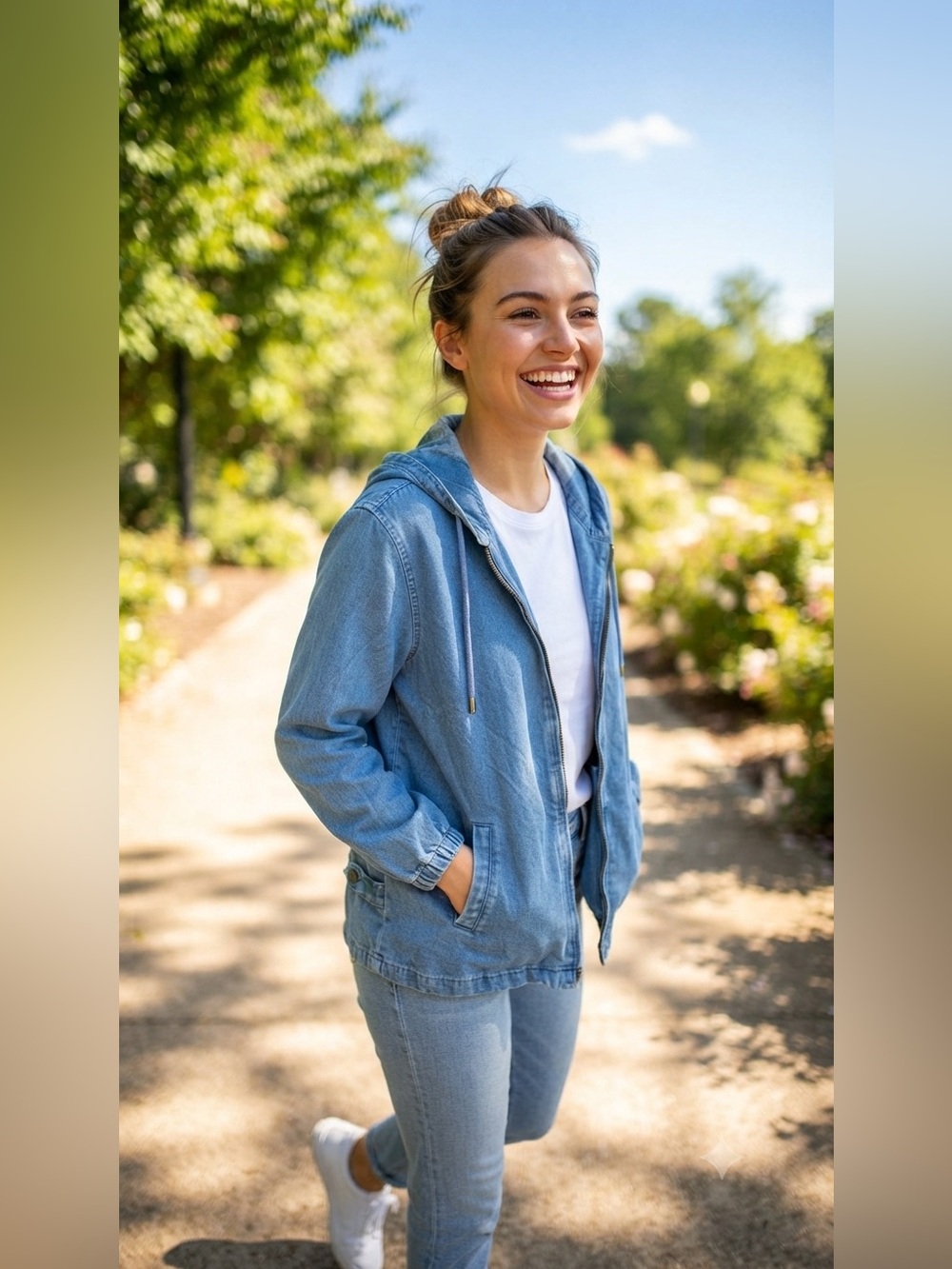 SIZE M Christopher & Banks® Vintage Women's Blue Denim Zip Up Hoodie Jacket